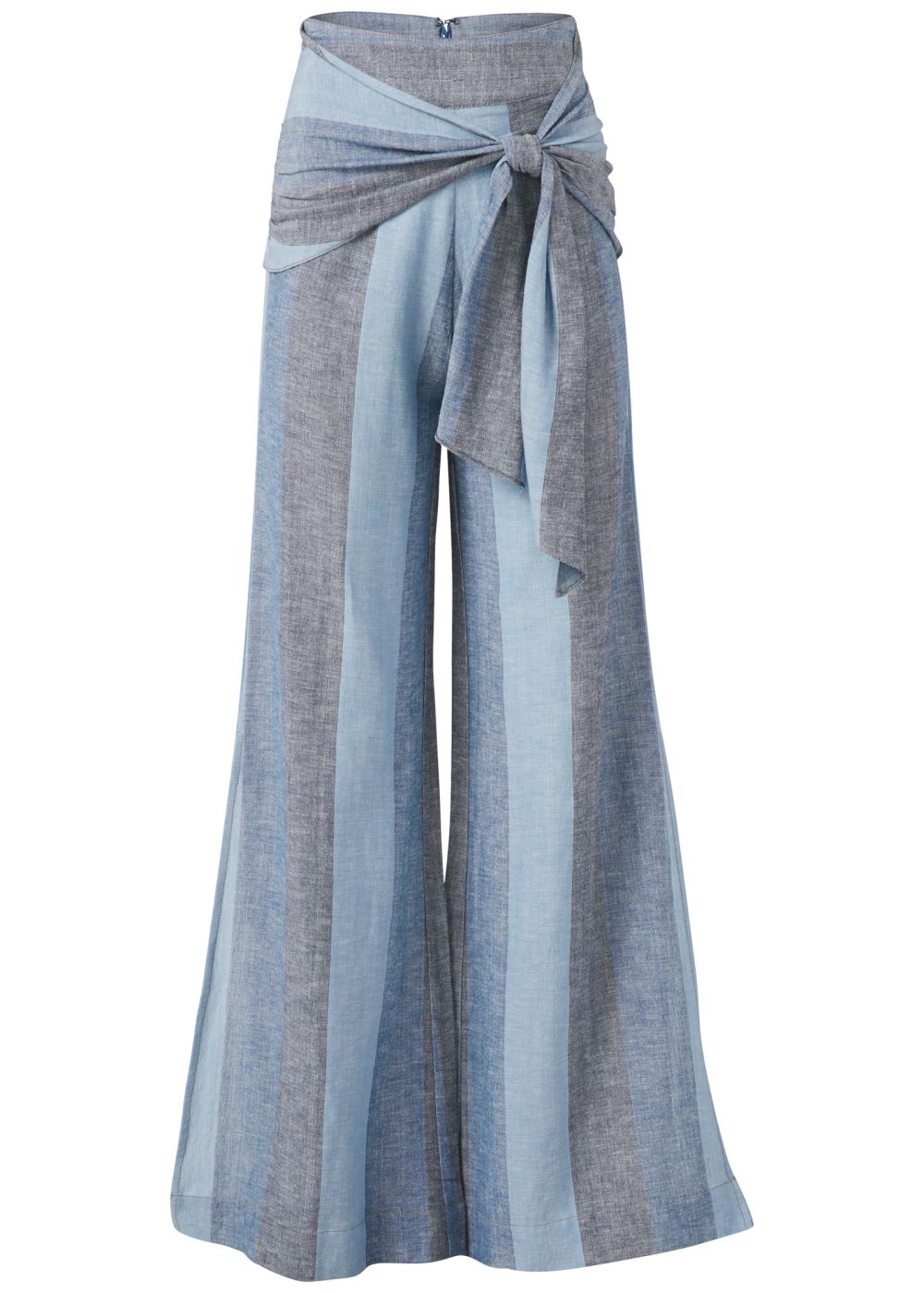 Venus Plus Size Tie-Front Linen Pants in Blue Multi
