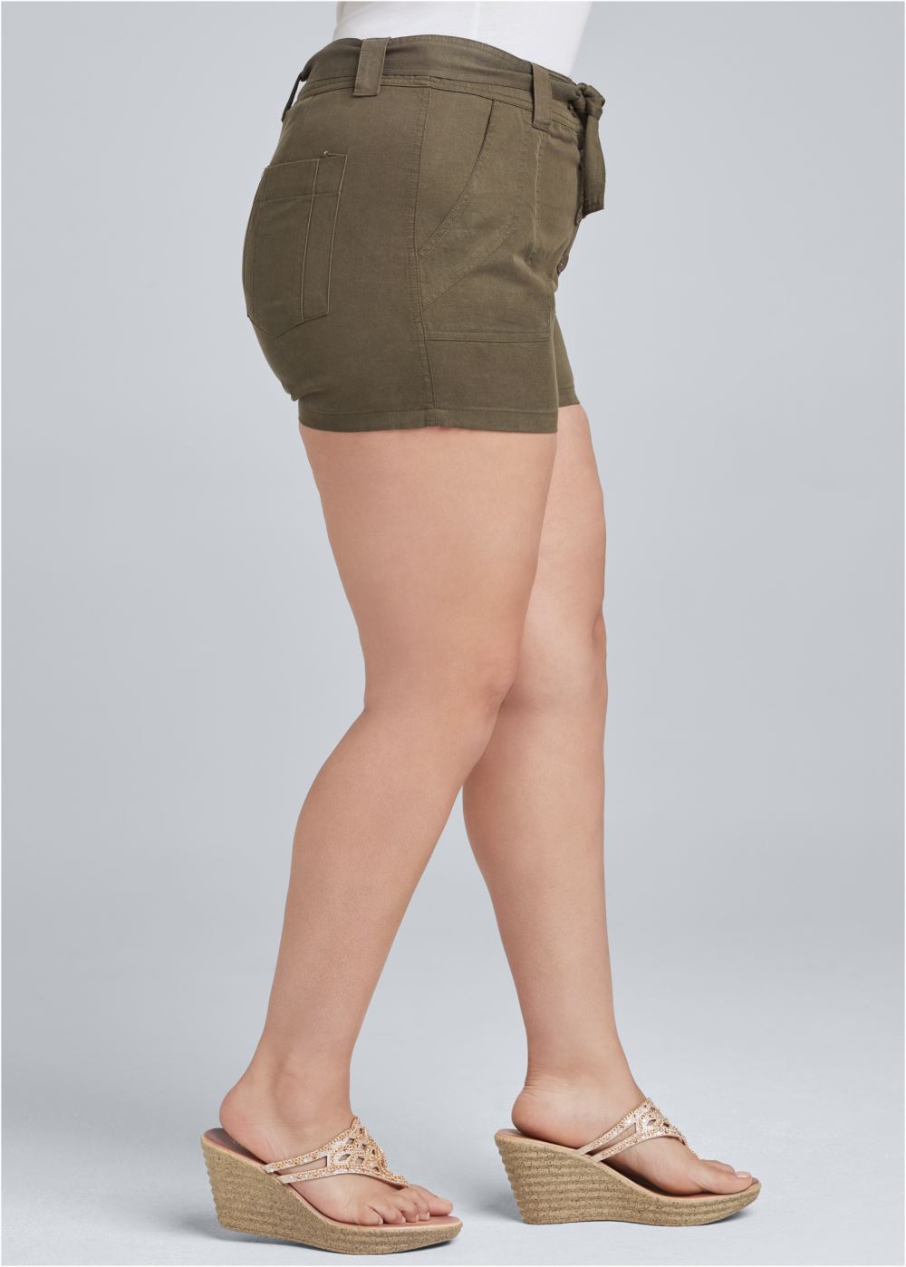 Venus Plus Size Belted Utility Shorts - Olive