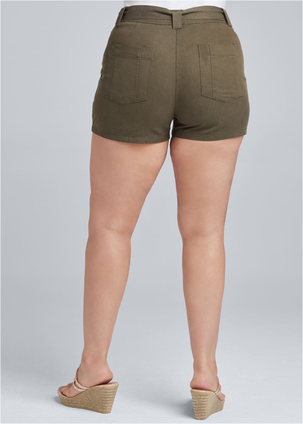 Venus Plus Size Belted Utility Shorts - Olive