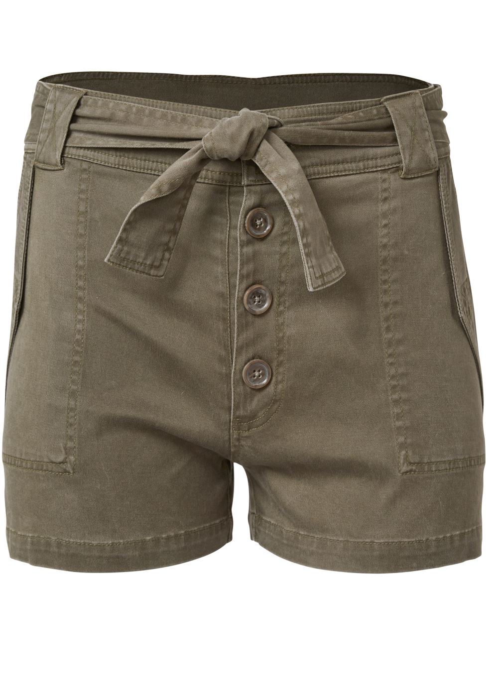 Venus Plus Size Belted Utility Shorts - Olive