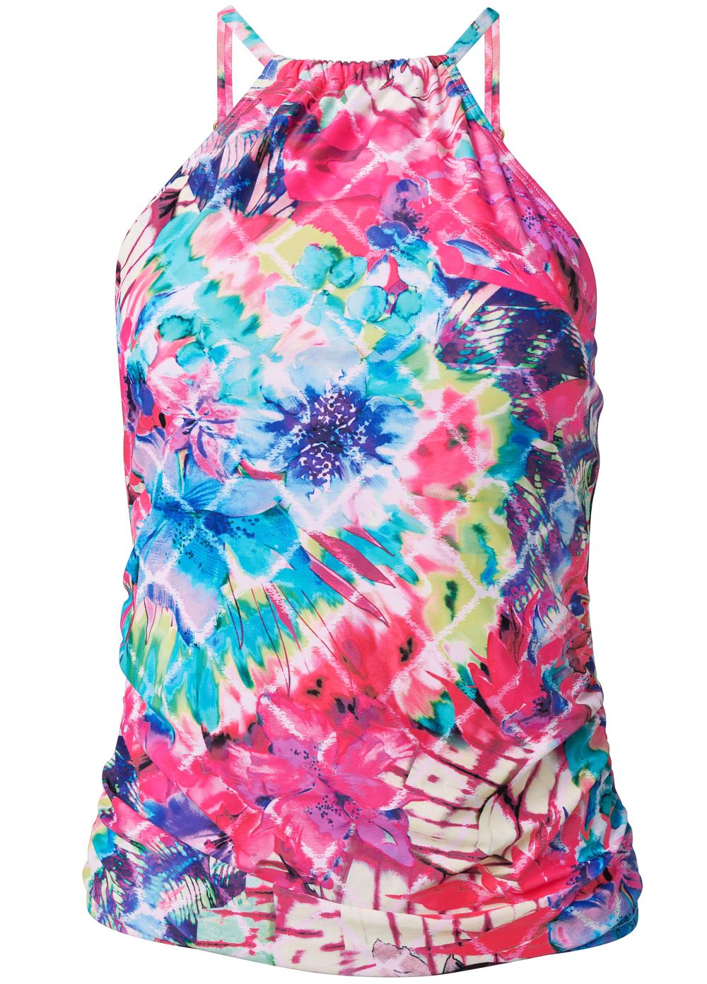 Venus Plus Size Ruched Side Halter Tankini Top Bikini - Razzle Dazzle