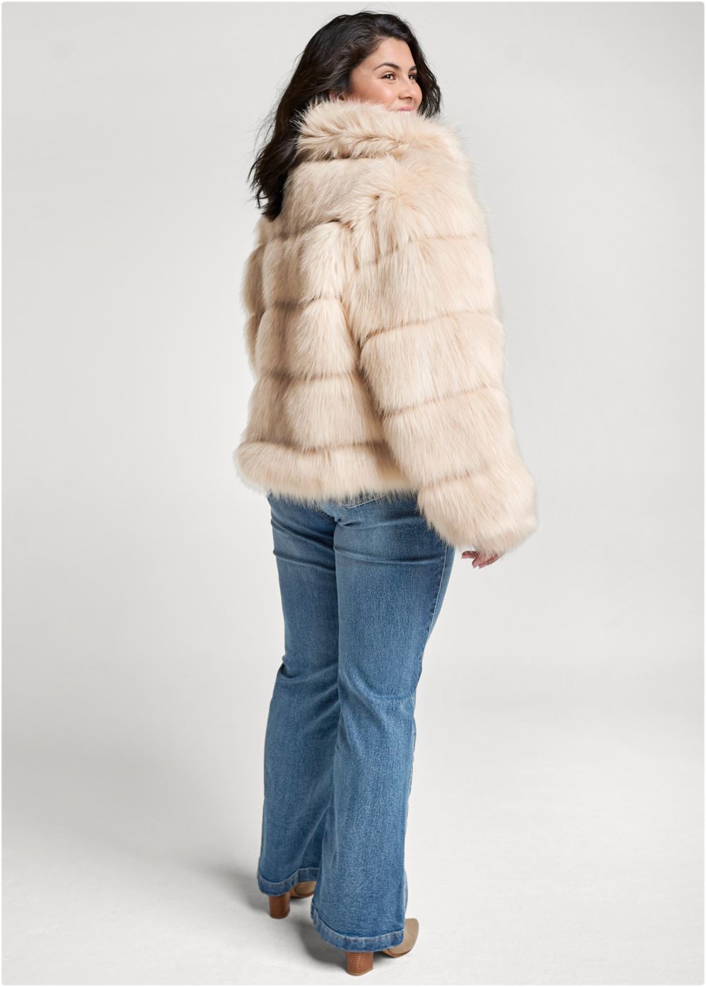 Venus Luxe Tiered Faux Fur Coat in Light Brown