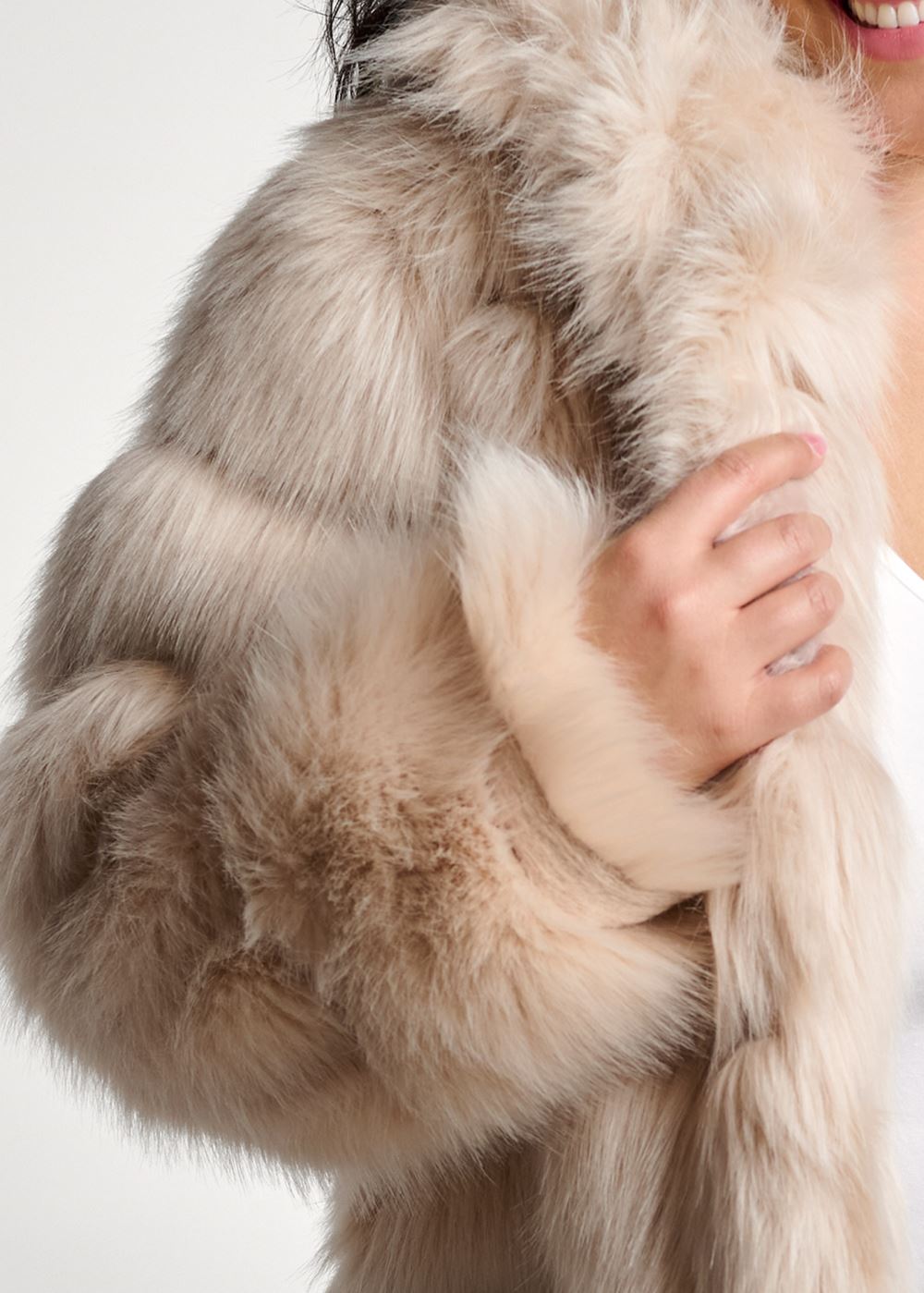 Venus Luxe Tiered Faux Fur Coat in Light Brown