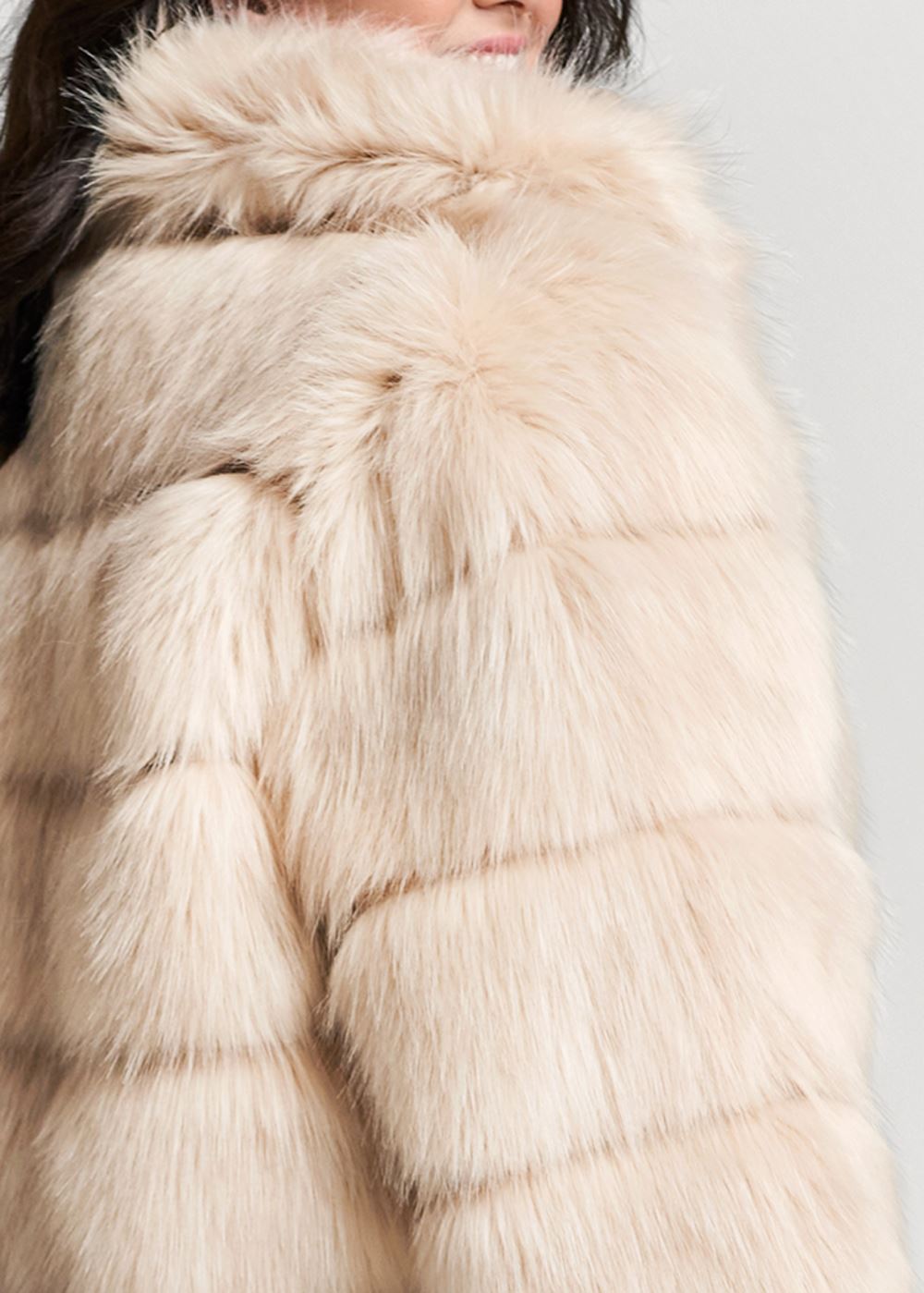 Venus Luxe Tiered Faux Fur Coat in Light Brown