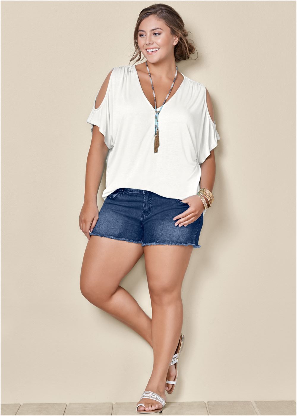 Venus Plus Size Cold-Shoulder V-Neck Top