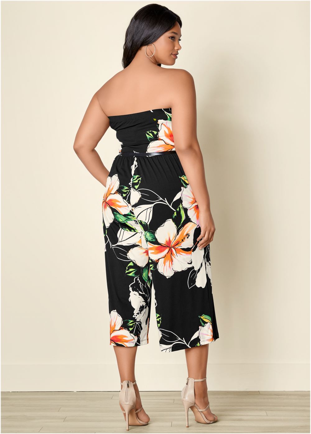 Venus Plus Size Strapless Culotte Jumpsuit in Black Multi