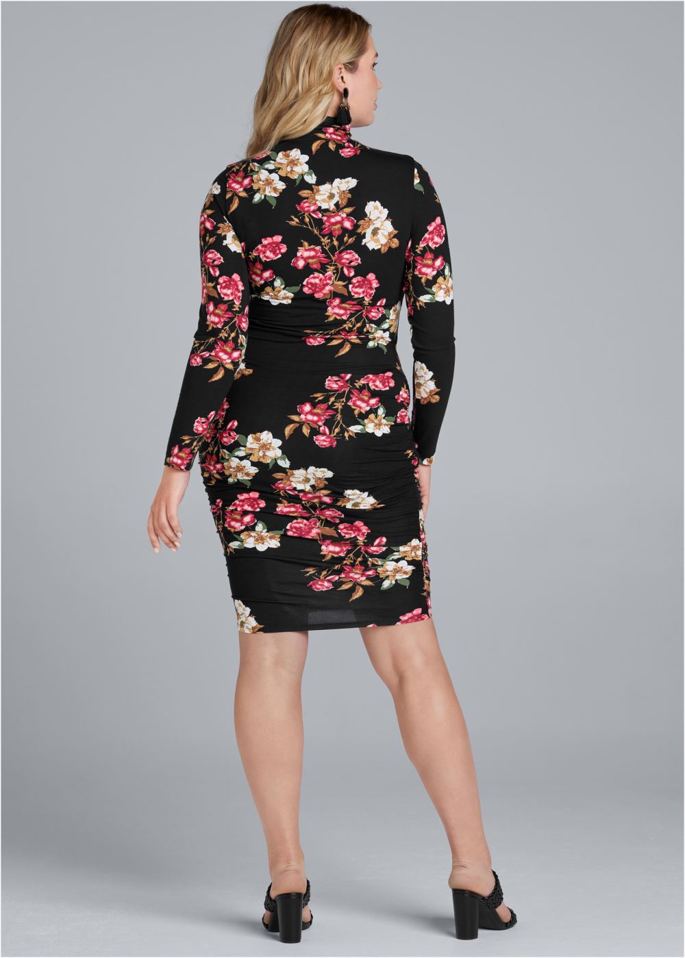 Venus Red Multi LONG SLEEVE RUCHED DRESS