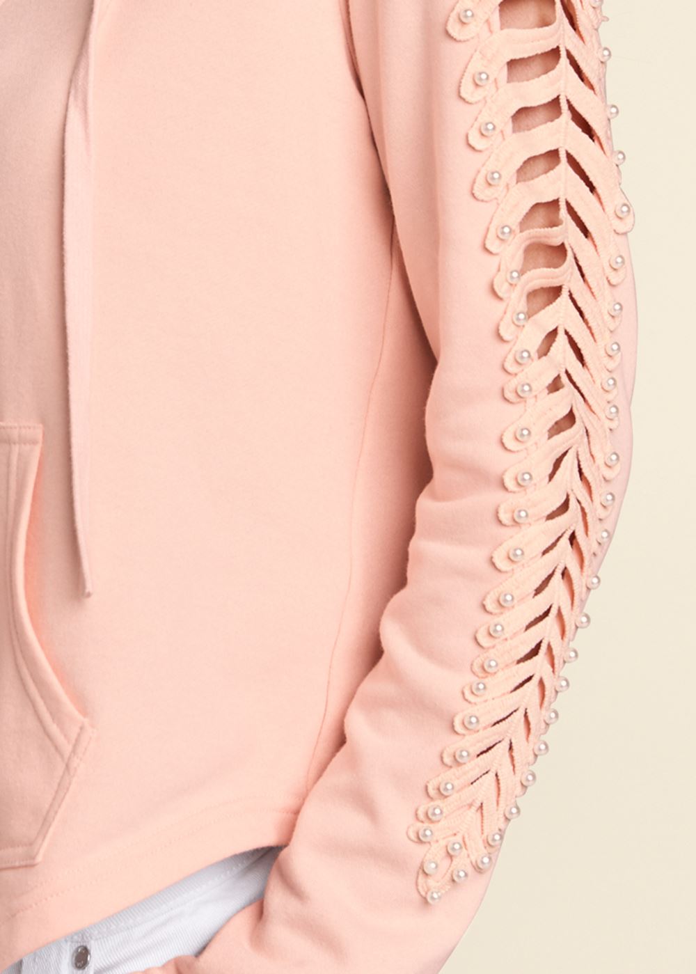 Venus Plus Size Pearl Cutout Sleeve Hoodie