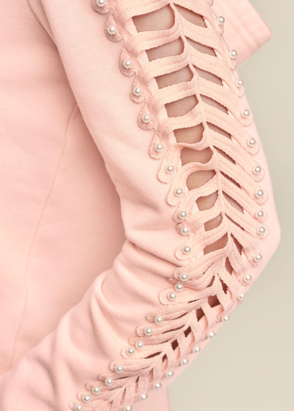 Venus Plus Size Pearl Cutout Sleeve Hoodie