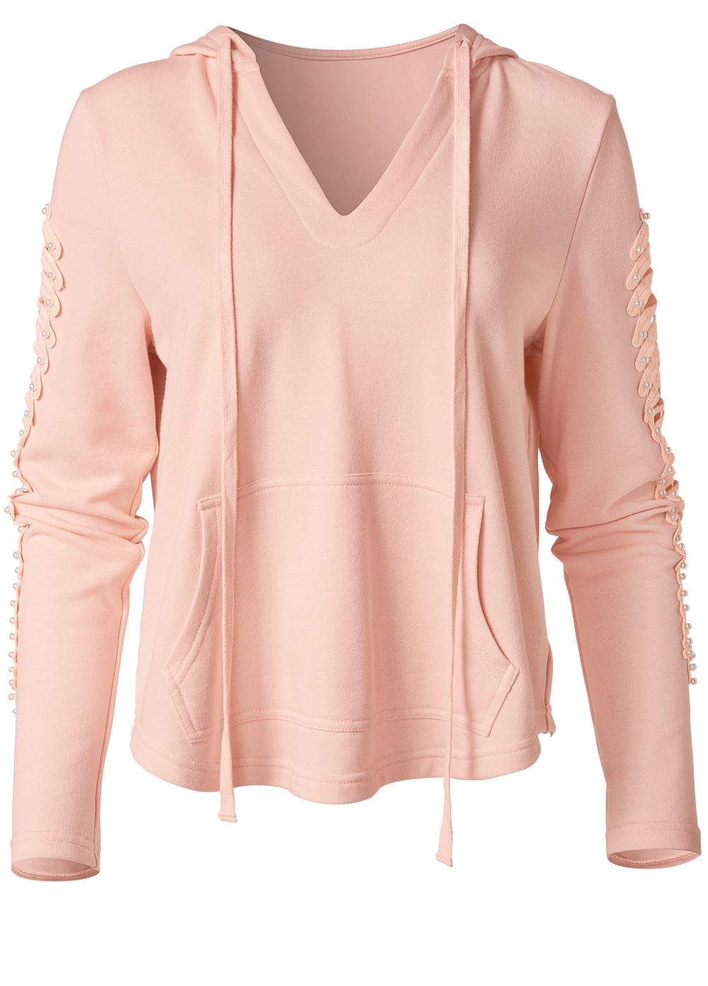 Venus Plus Size Pearl Cutout Sleeve Hoodie