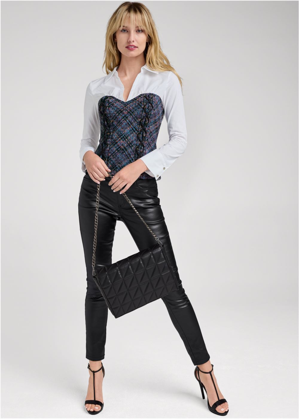 Venus Navy Multi LAYERED TWEED BUSTIER TOP
