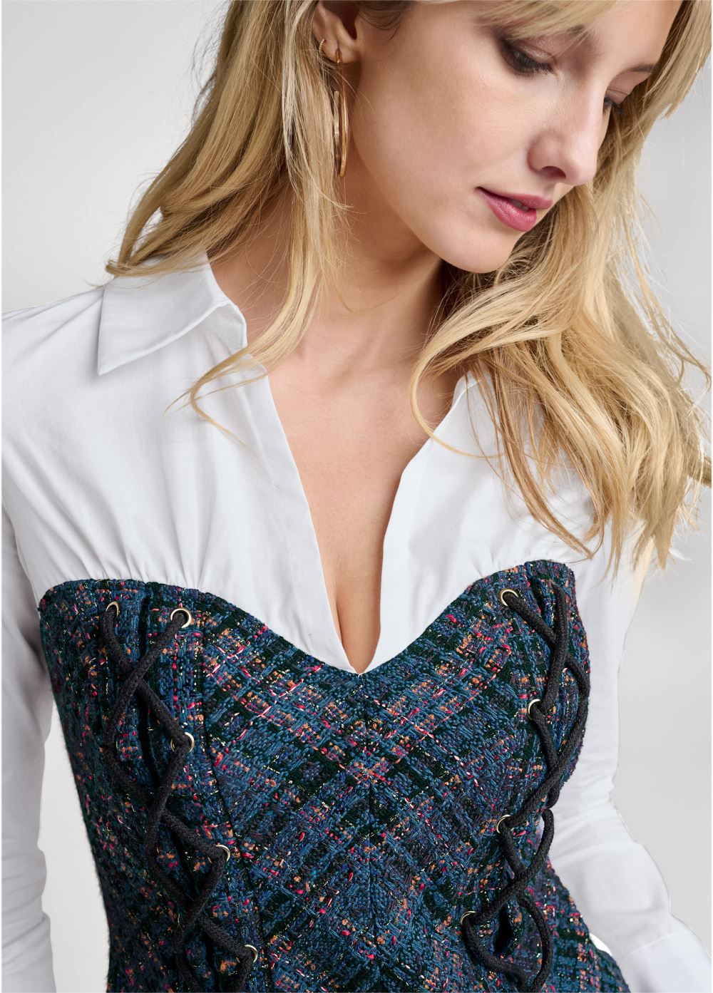 Venus Navy Multi LAYERED TWEED BUSTIER TOP