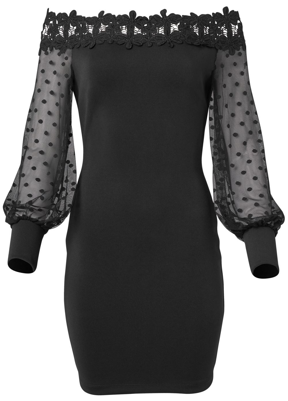 Venus Plus Size Dotted Mesh Off-The-Shoulder Dress