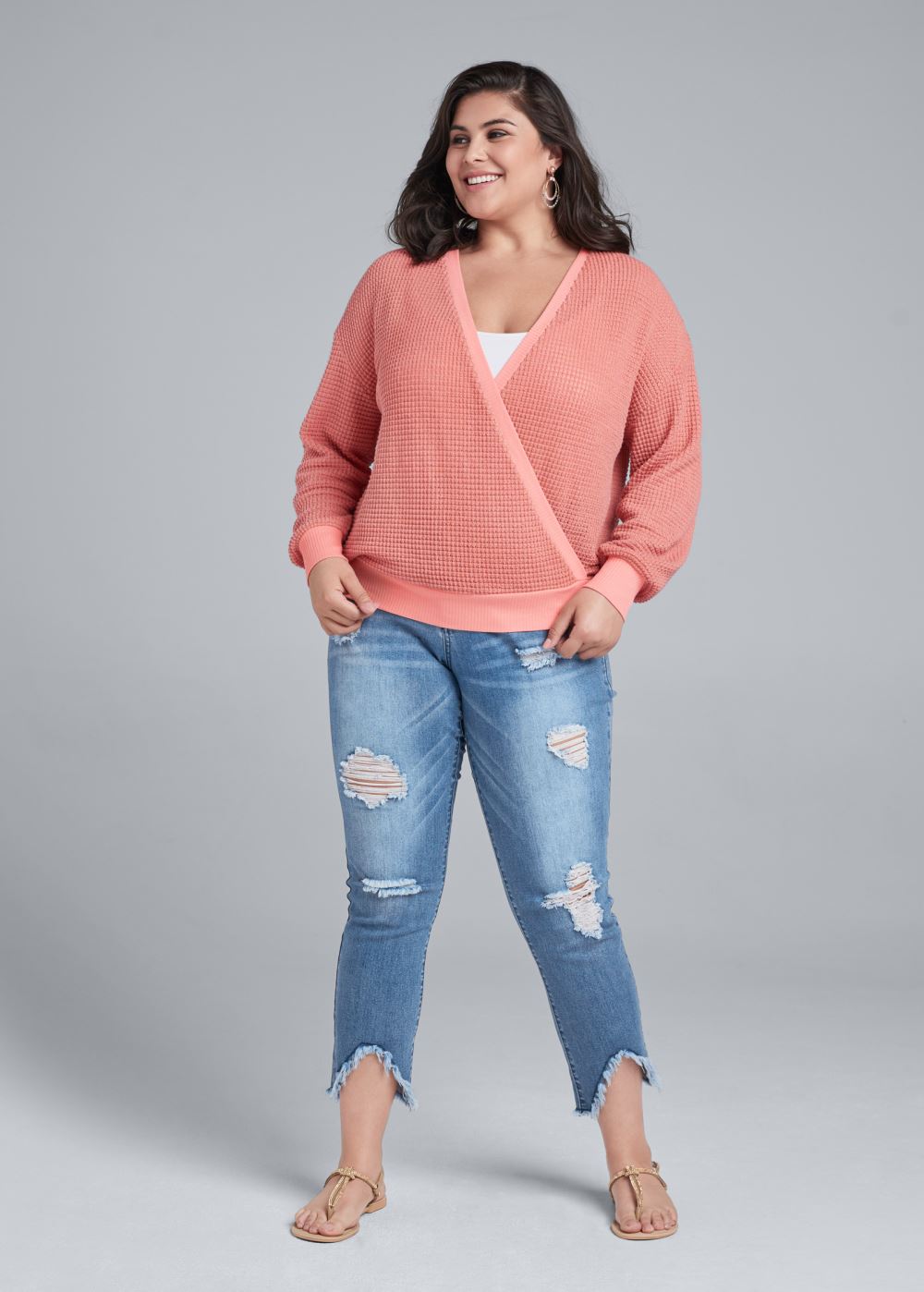 Venus Plus Size Waffle Knit Surplice Lounge Top