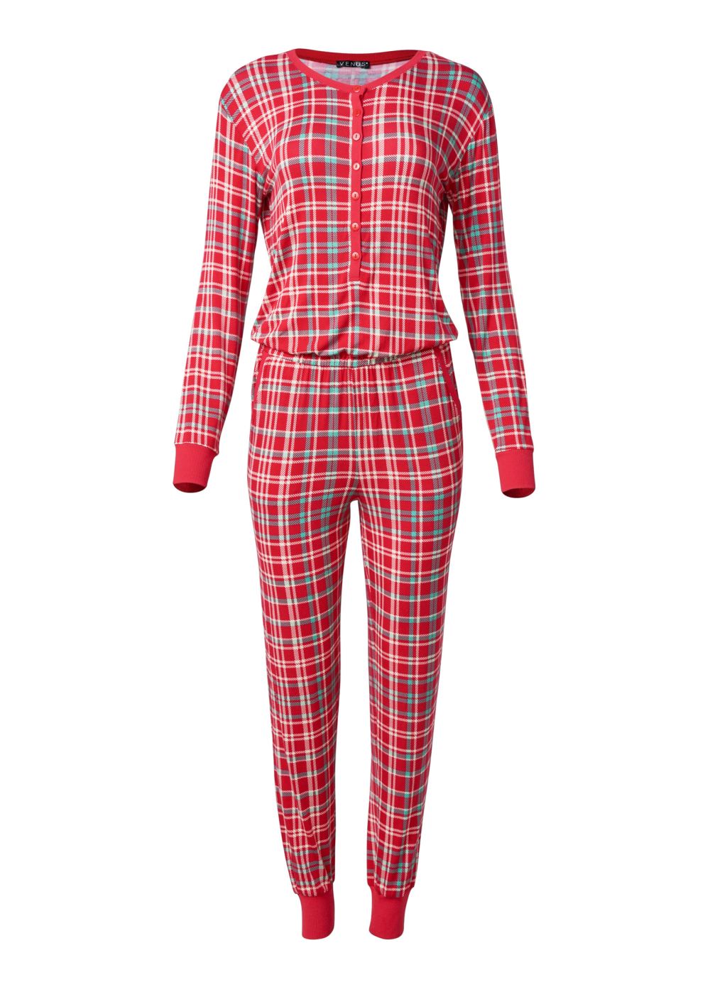 Venus Festive Flannel HENLEY PJ ONESIE