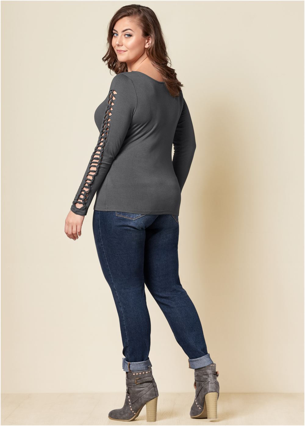 Venus Dark Grey Cut out sleeve detail top