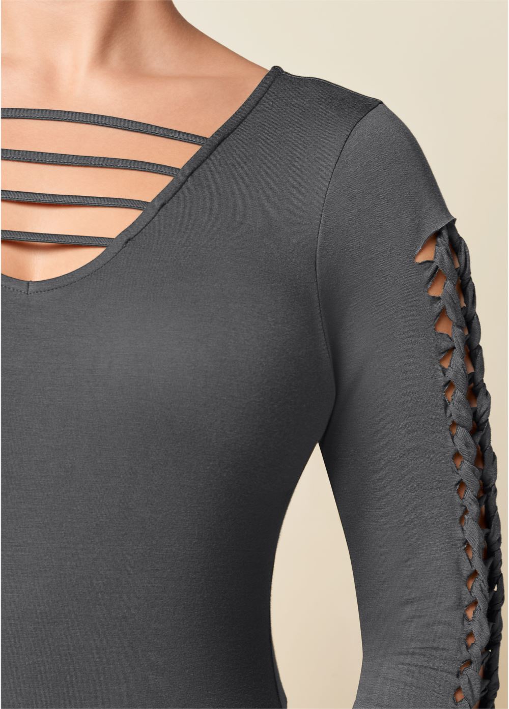 Venus Dark Grey Cut out sleeve detail top