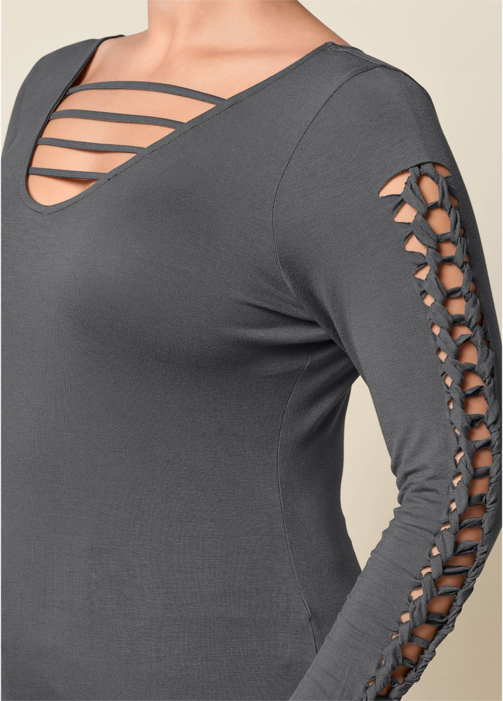 Venus Dark Grey Cut out sleeve detail top