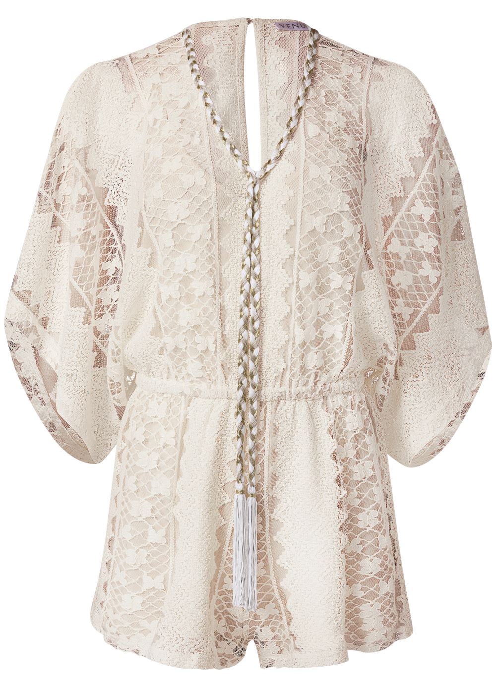Venus Plus Size Crochet Romper in Beige