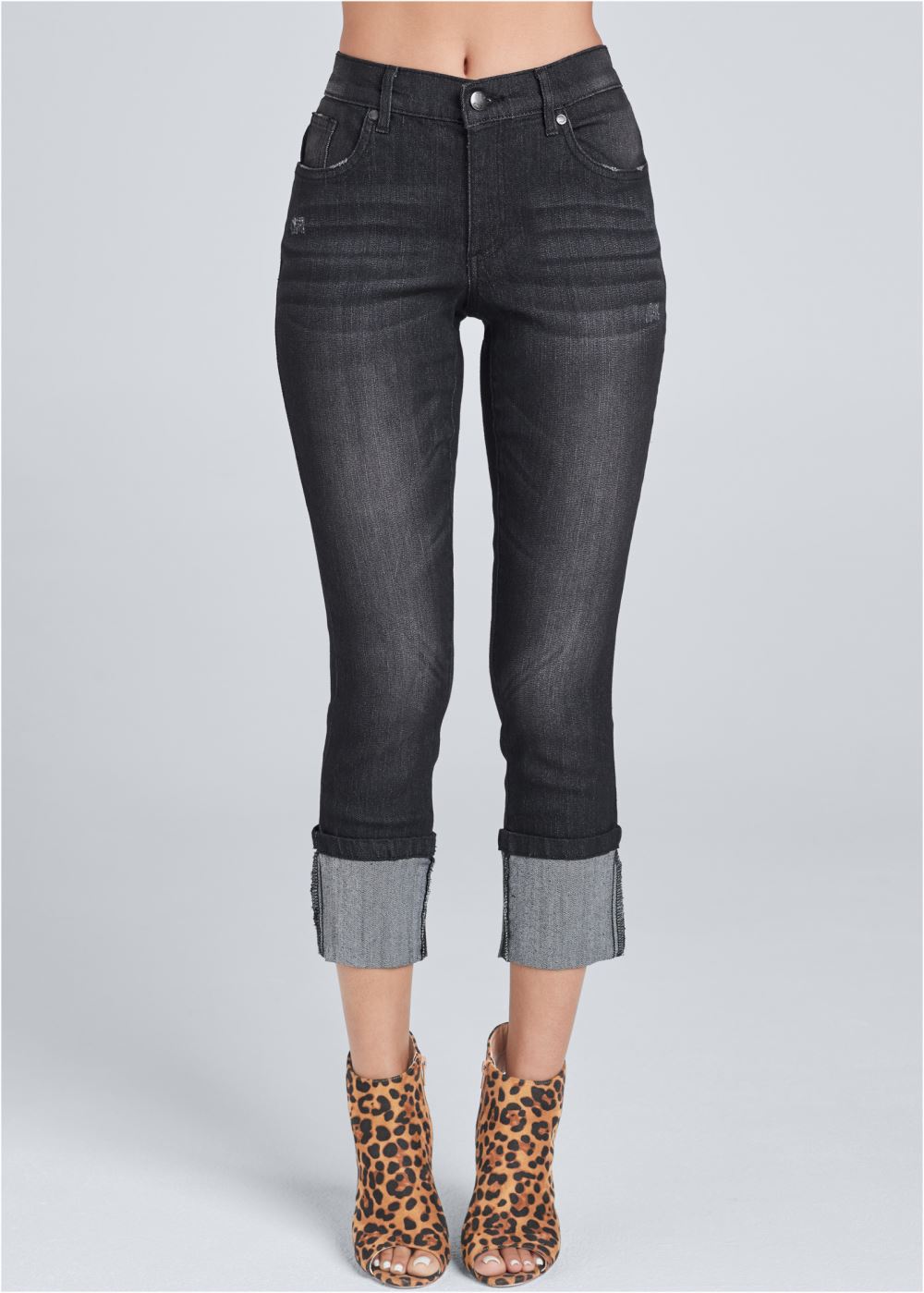 Venus Black Cropped Cuff Jeans