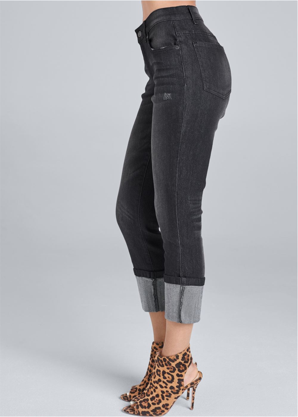 Venus Black Cropped Cuff Jeans
