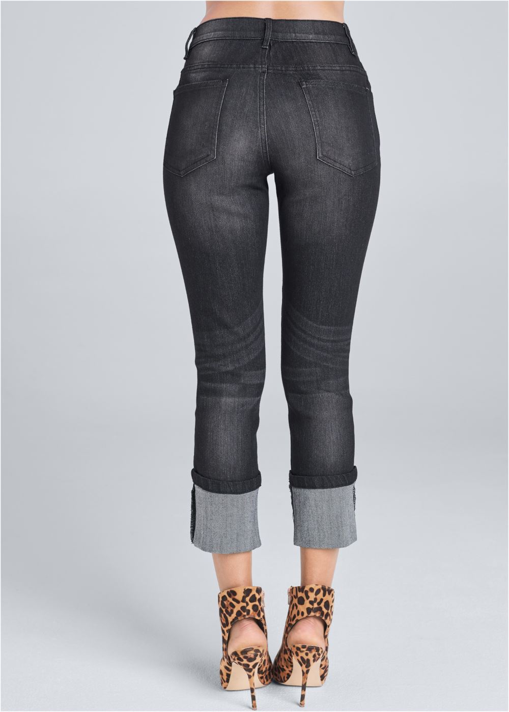 Venus Black Cropped Cuff Jeans