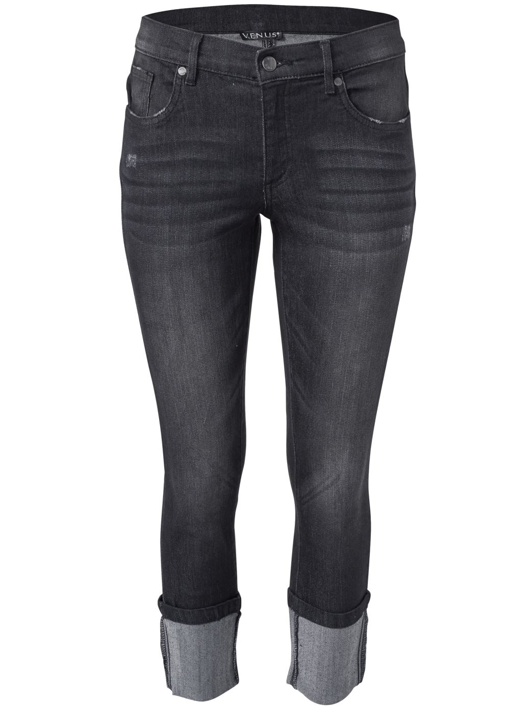 Venus Black Cropped Cuff Jeans
