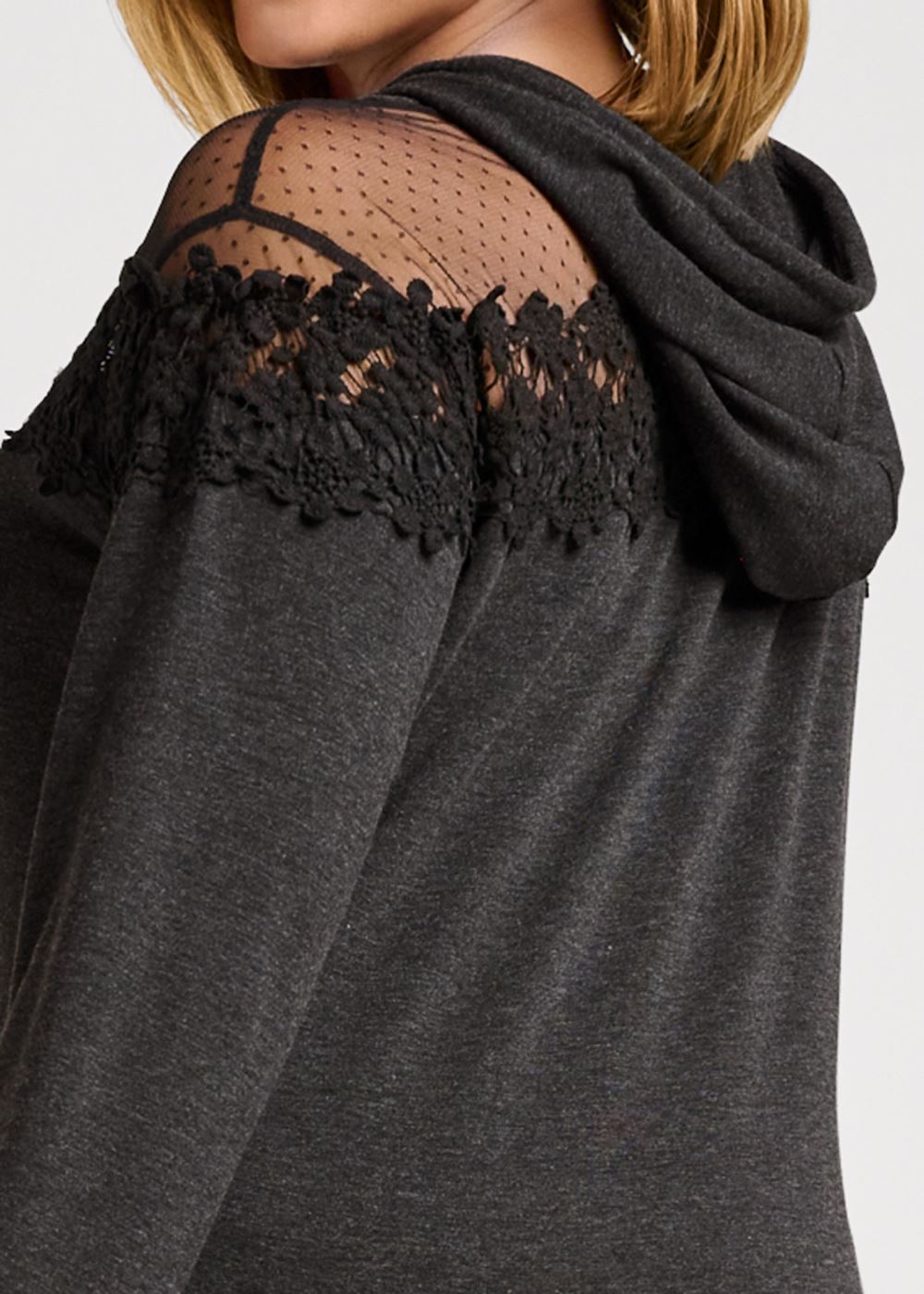 Venus Plus Size Mesh And Lace Sweatshirt in Black