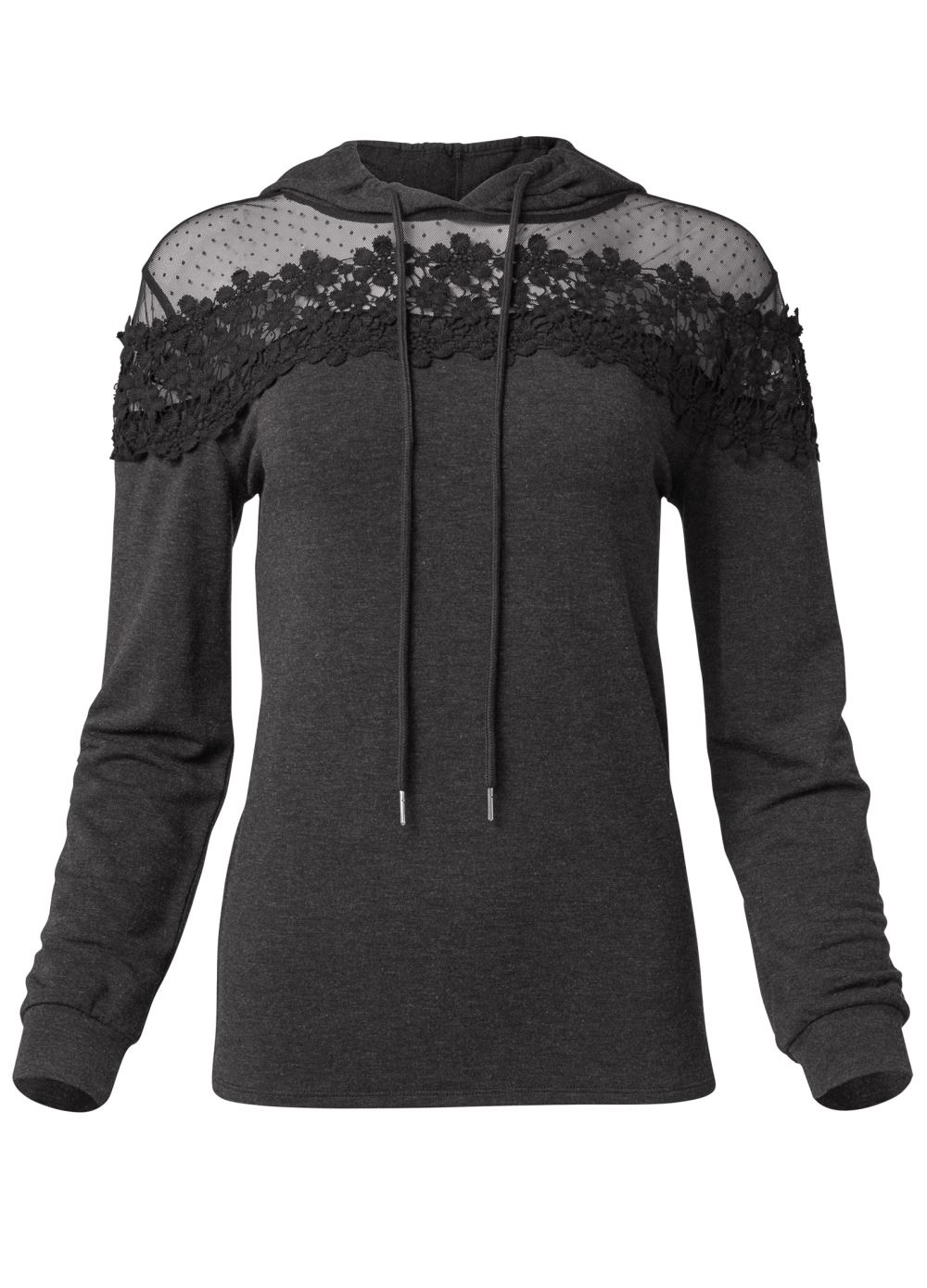 Venus Plus Size Mesh And Lace Sweatshirt in Black