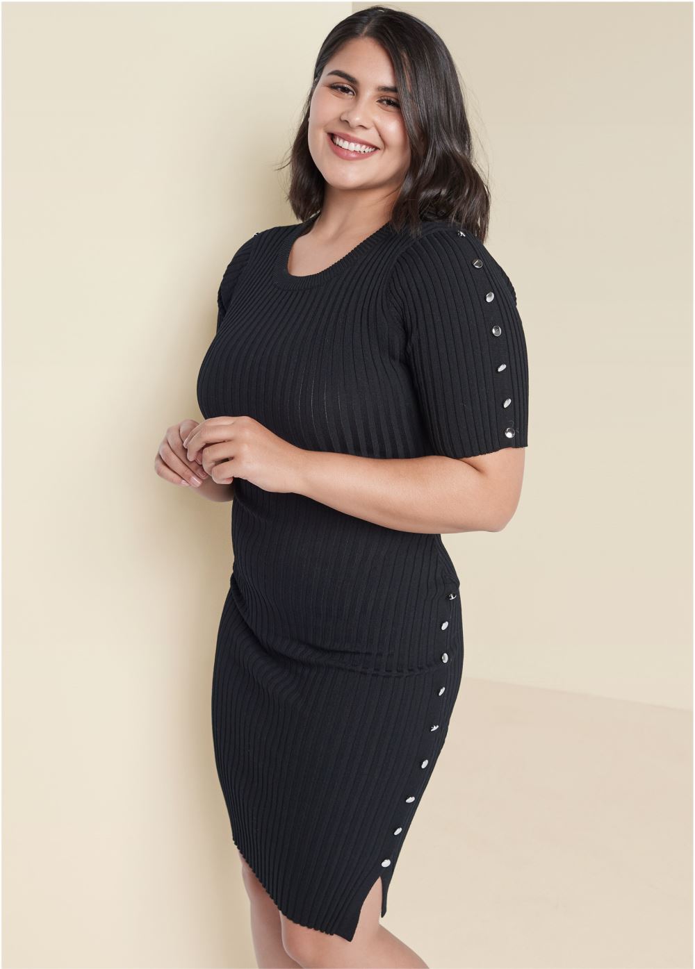 Venus Plus Size Button Detail Sweater Dress