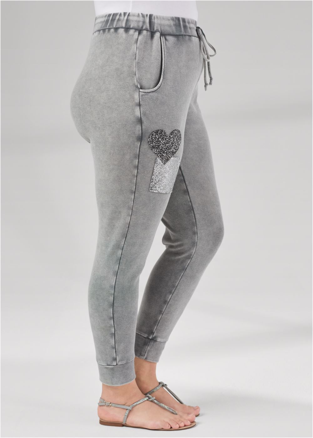 Venus Plus Size Textured Sparkle Joggers in Grey
