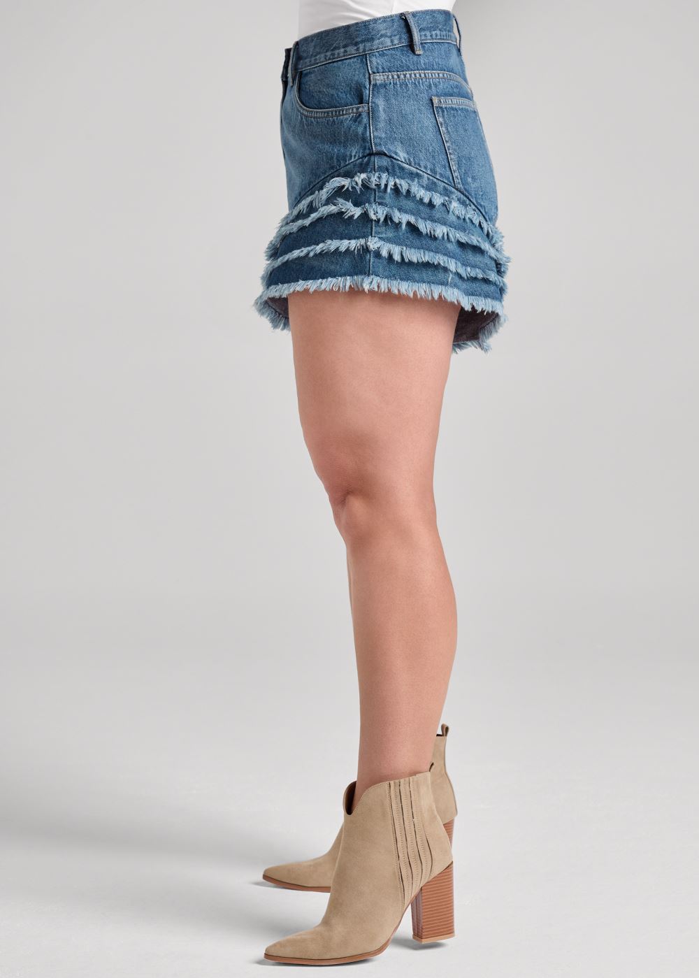 Venus Medium Wash FRAYED RUFFLE JEAN SHORTS