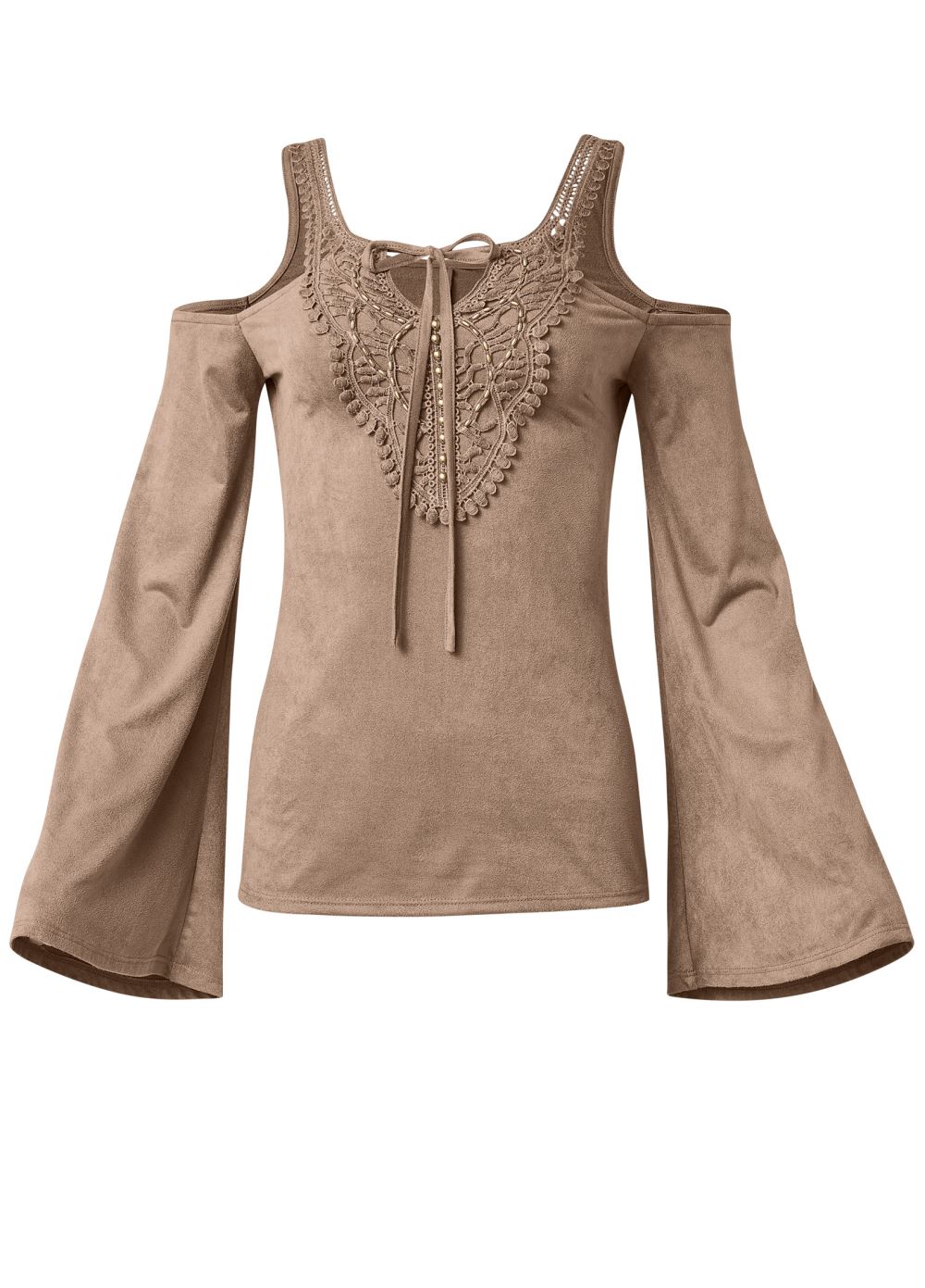 Venus Plus Size Faux-Suede Crochet Trim Top