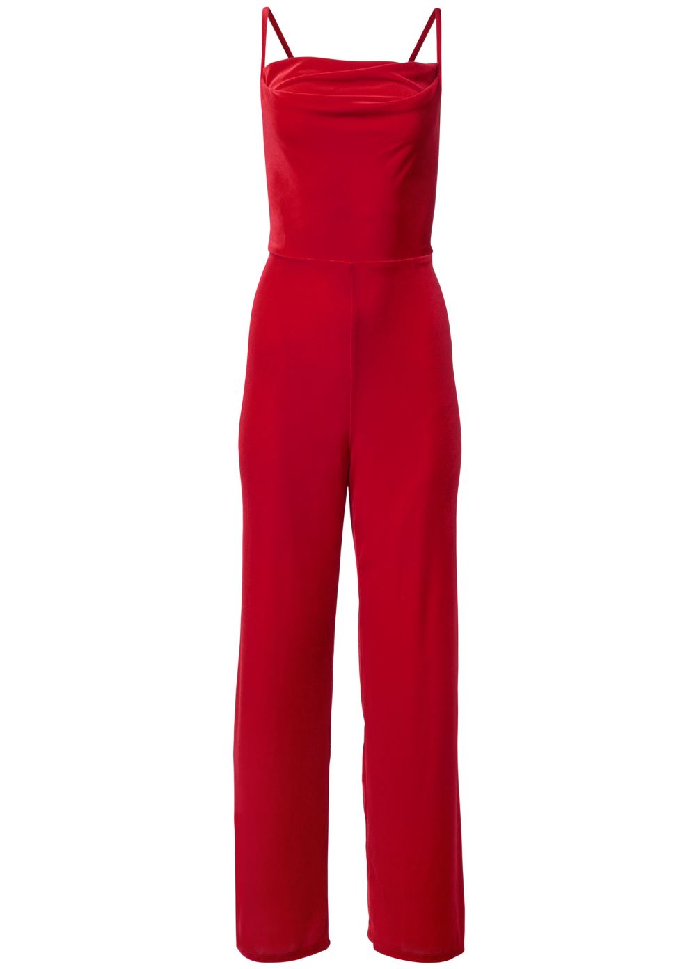 Venus Plus Size Velvet Cowl-Neck Jumpsuit in Red