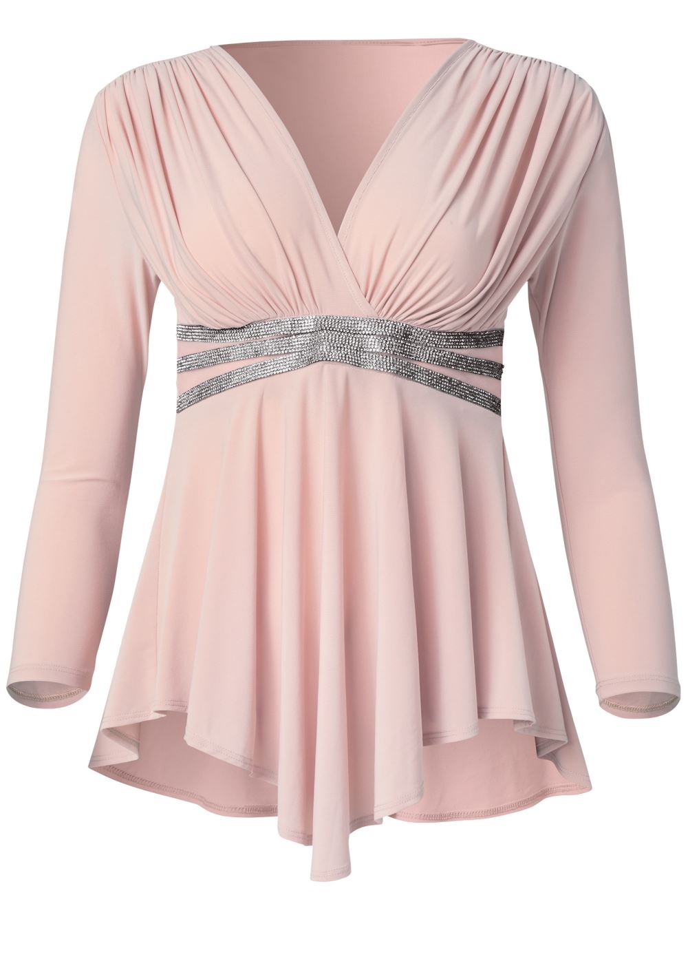 Venus Plus Size Rhinestone Detail Long Sleeve Top