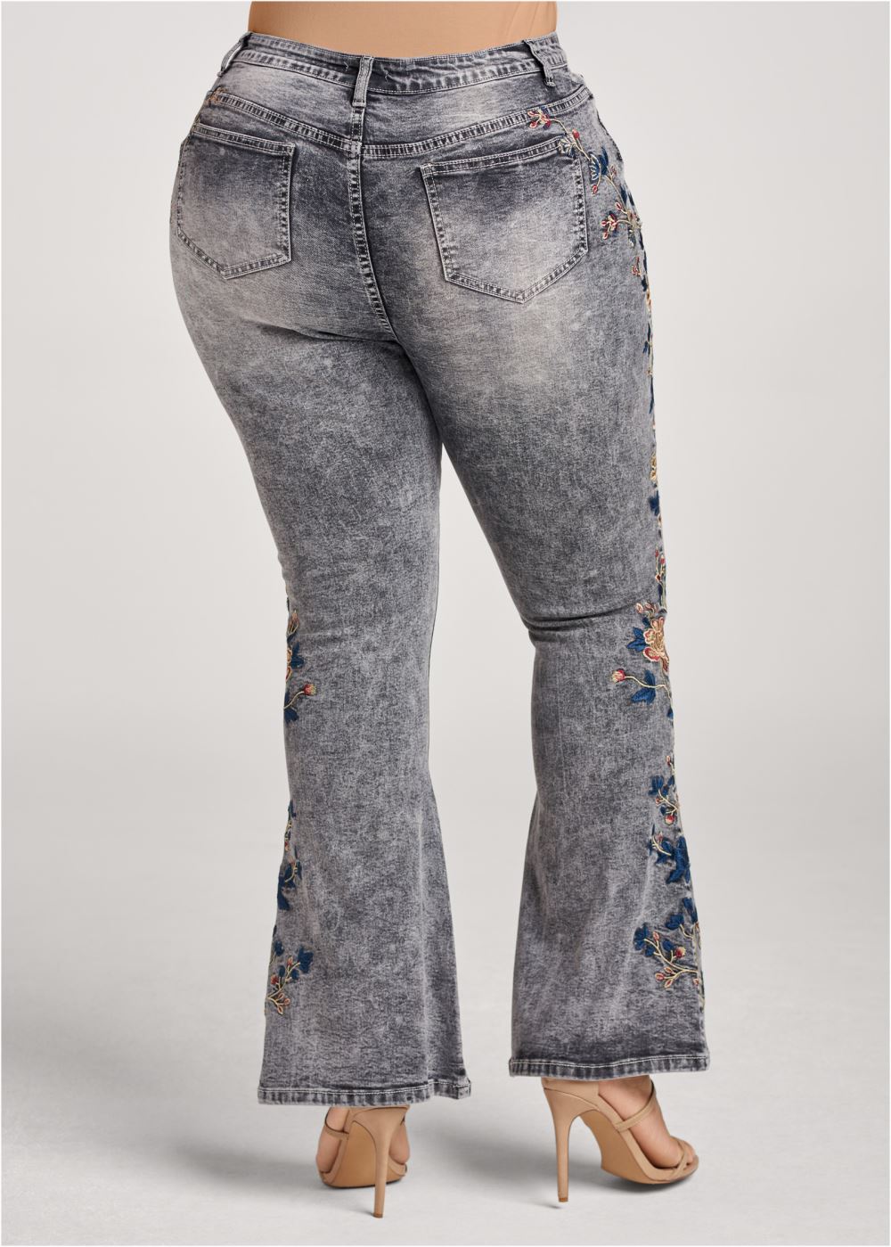 Venus Plus Size Floral Embroidered Jeans in Black Acid Wash