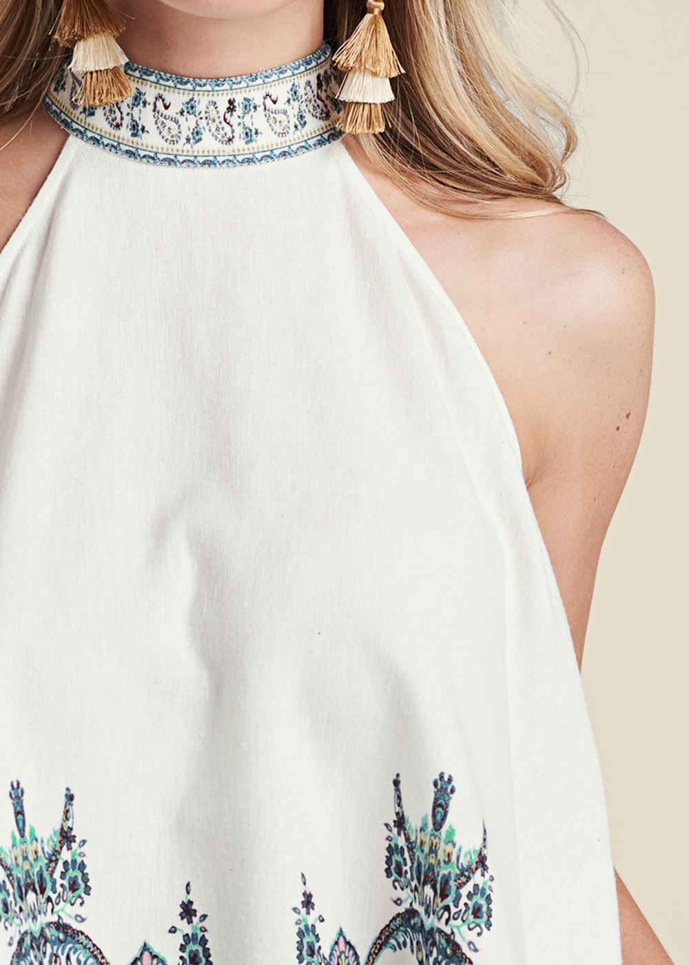 Venus Plus Size Linen Paisley Mock-Neck Top