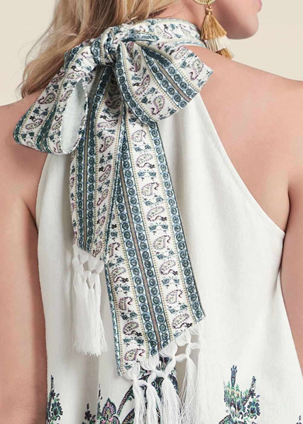 Venus Plus Size Linen Paisley Mock-Neck Top