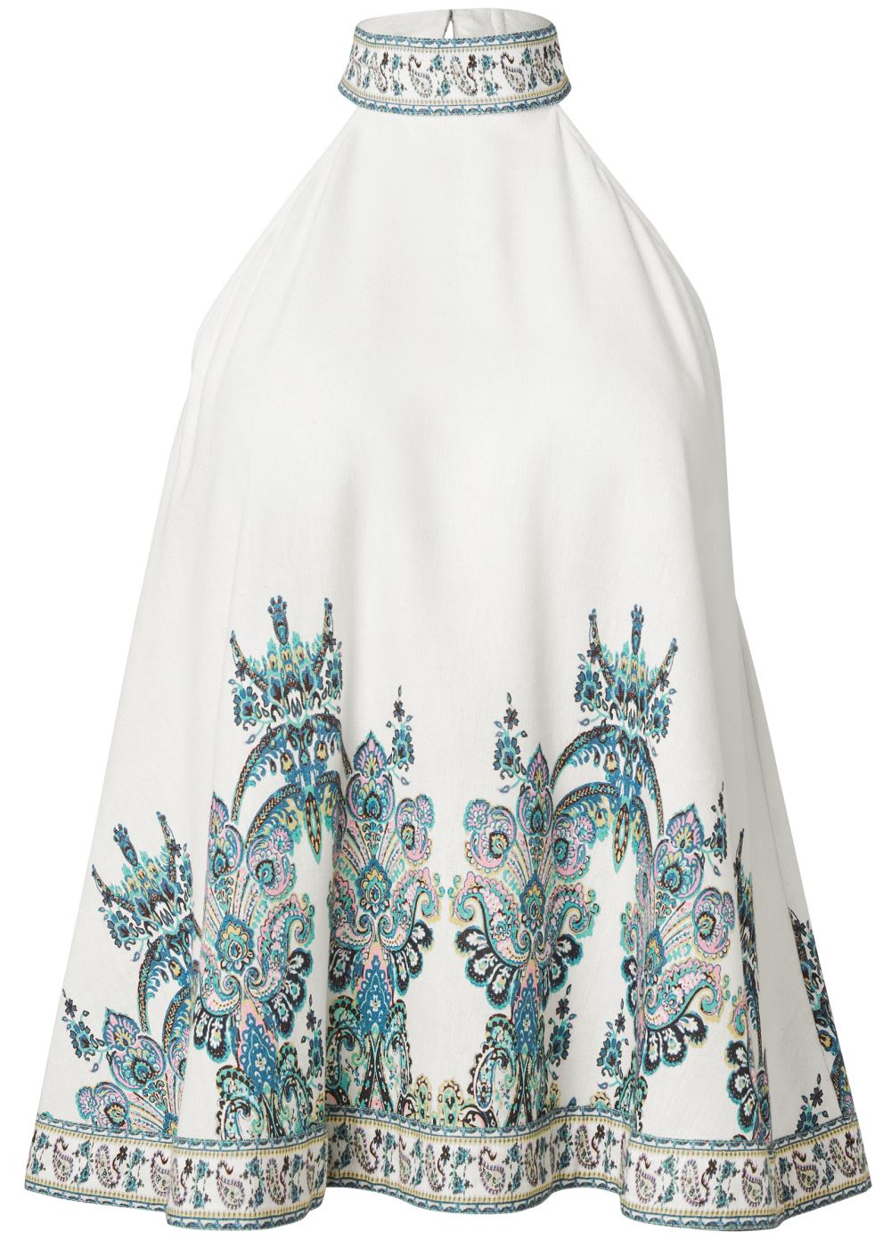 Venus Plus Size Linen Paisley Mock-Neck Top