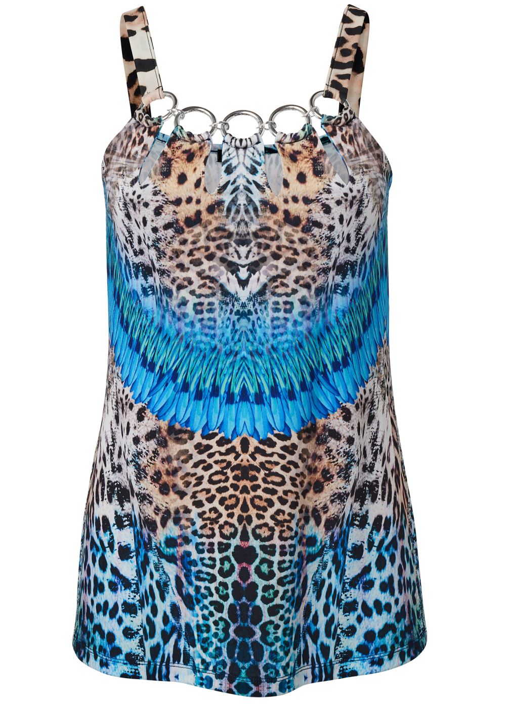 Venus Plus Size Vibrant Abstract Cheetah Ring Detail Top
