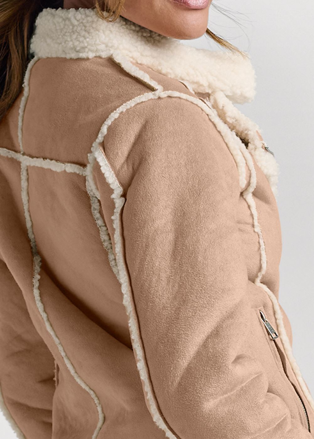 Venus Faux-Suede/Sherpa Moto Coat in Beige Multi