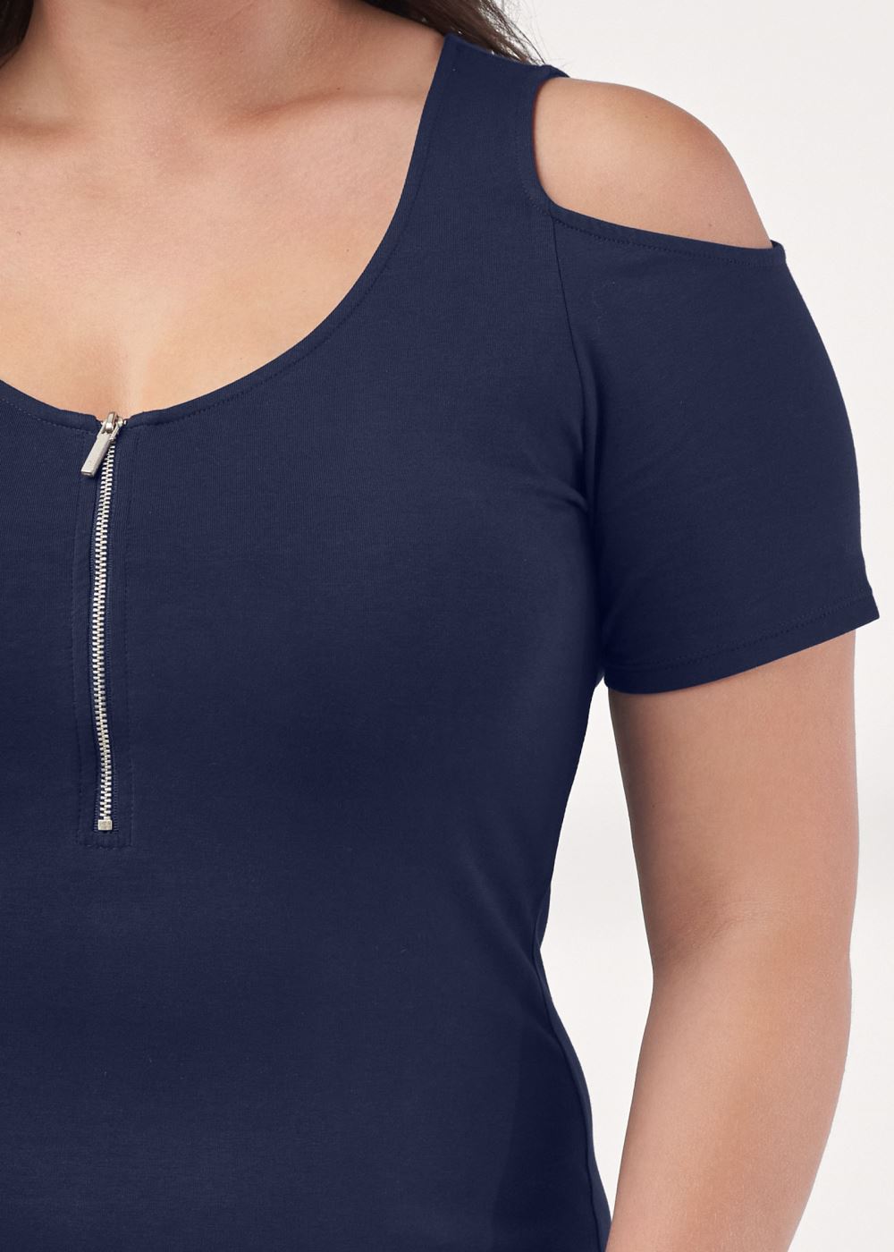 Venus Navy Cold-Shoulder Mini Dress