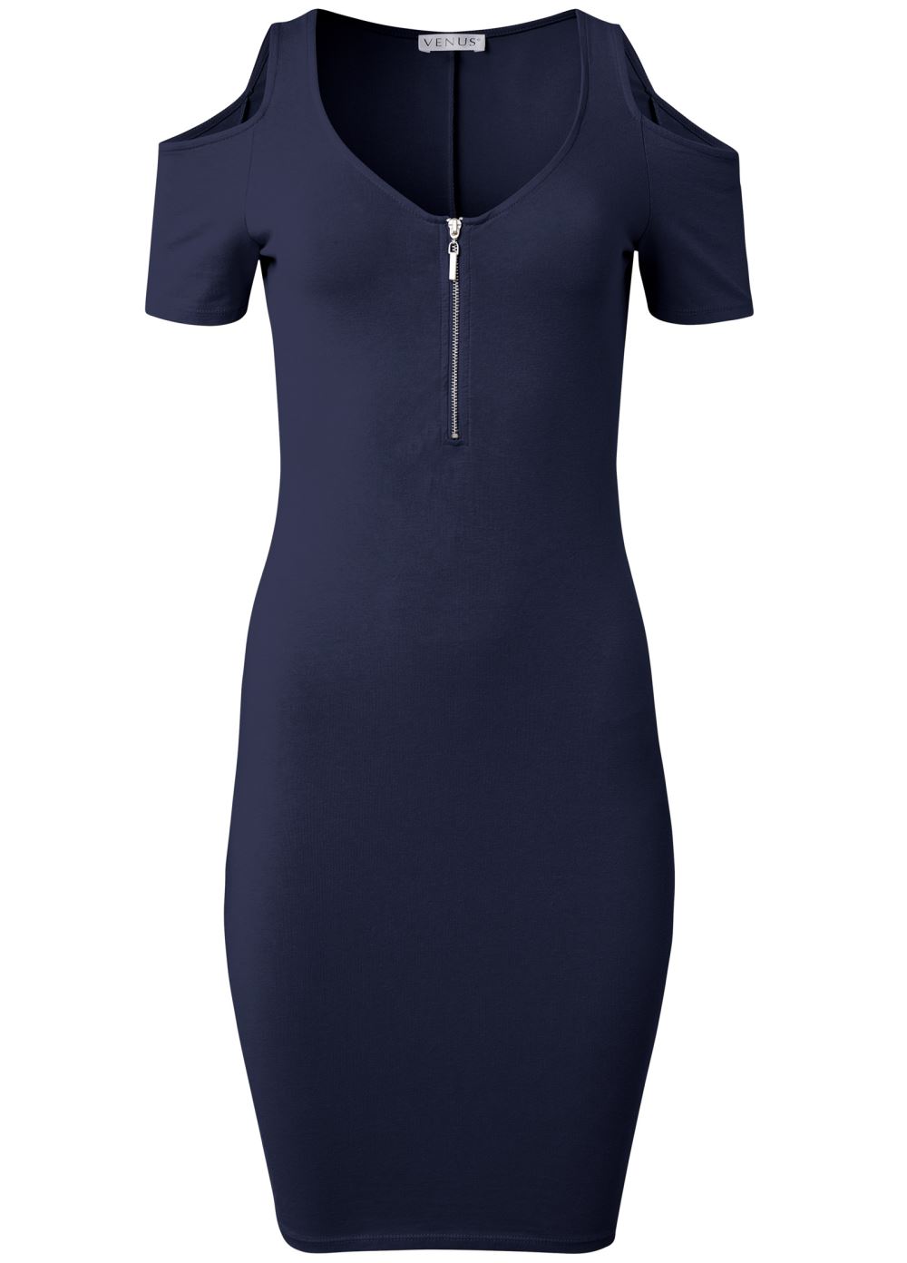 Venus Navy Cold-Shoulder Mini Dress