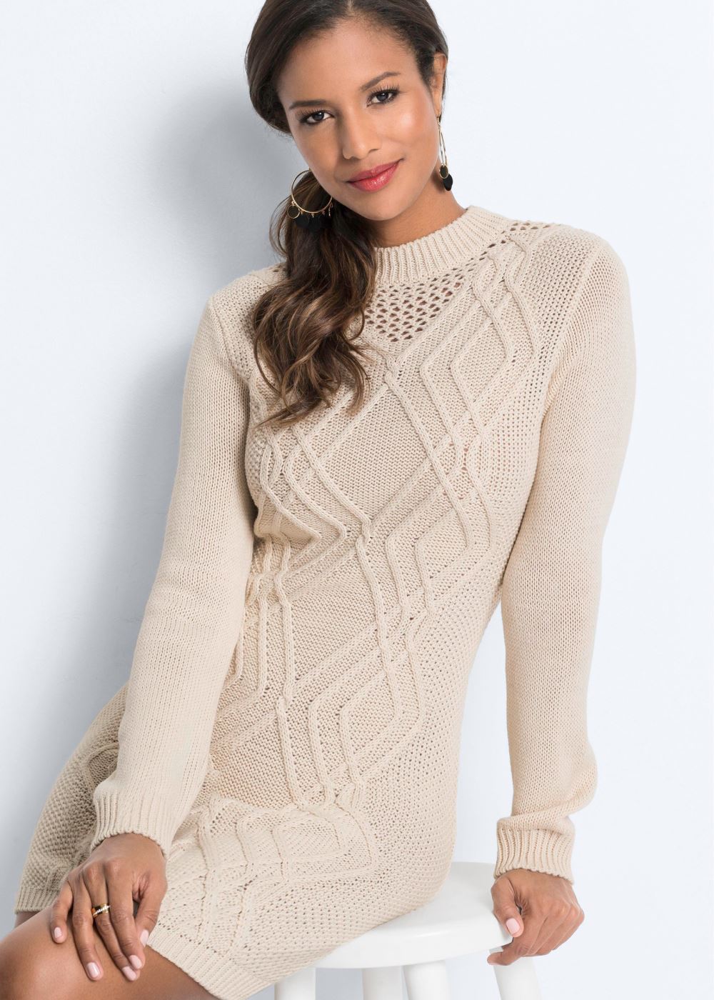 Venus Plus Size Cable Knit Sweater Dress