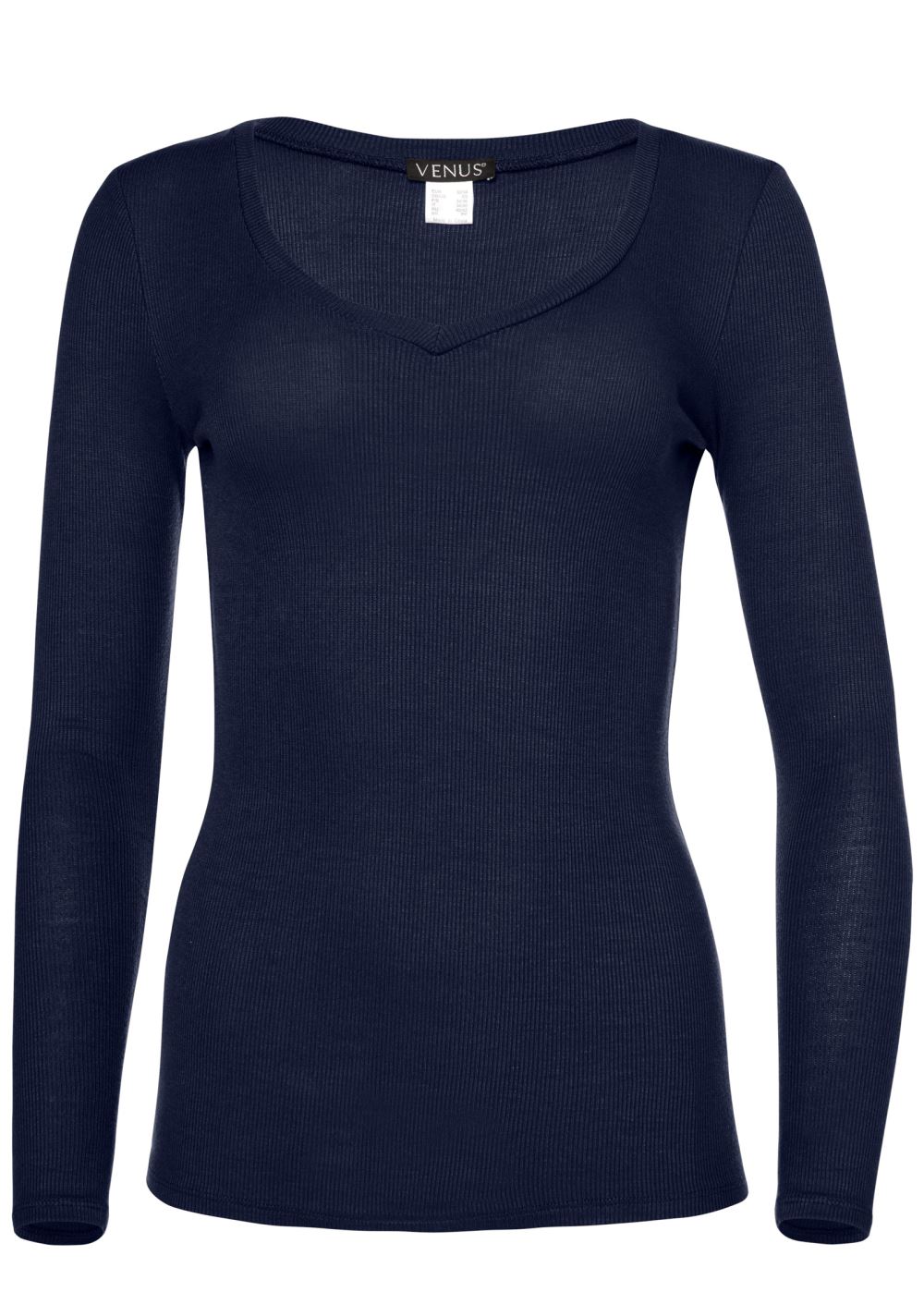 Venus Navy RIBBED V-NECK TOP