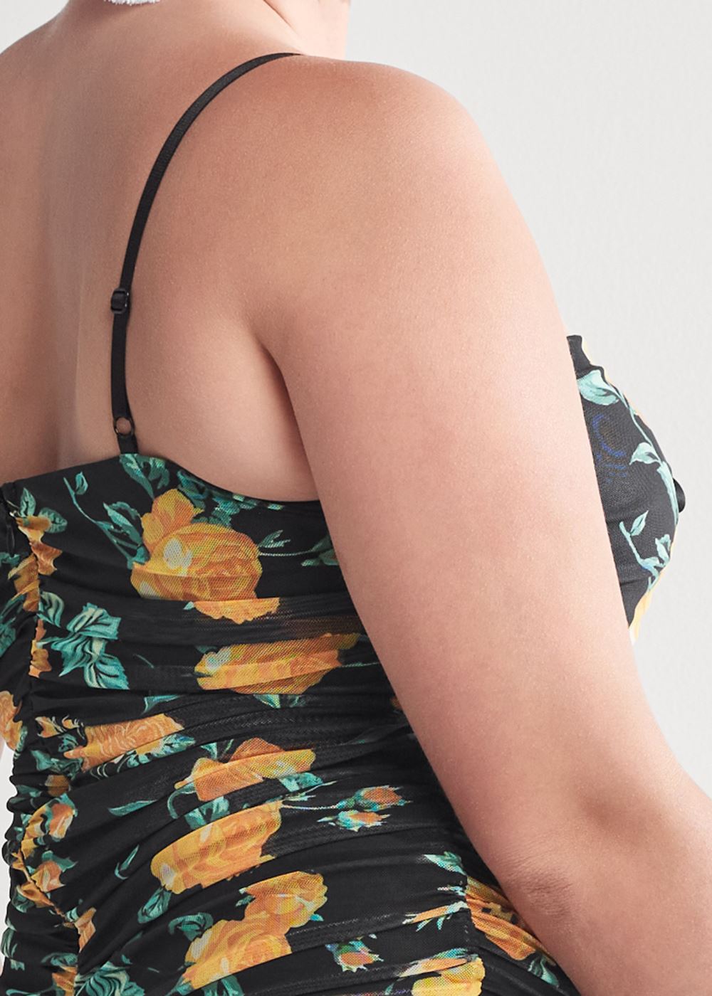 Venus Black Multi FLORAL RUCHED BODYCON DRESS