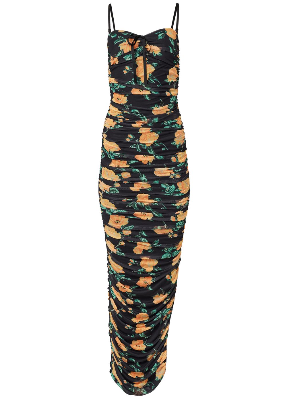 Venus Black Multi FLORAL RUCHED BODYCON DRESS