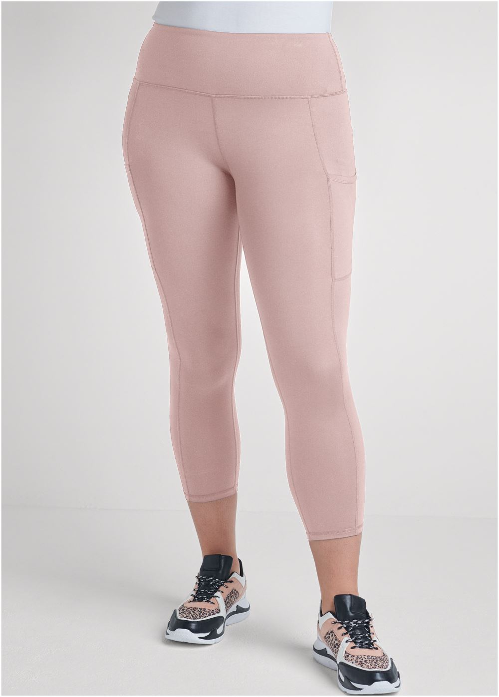Venus Plus Size Pocket Capri Active Leggings in Tan