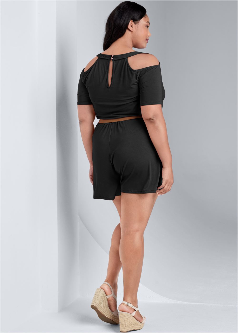 Venus Black Cold-shoulder romper