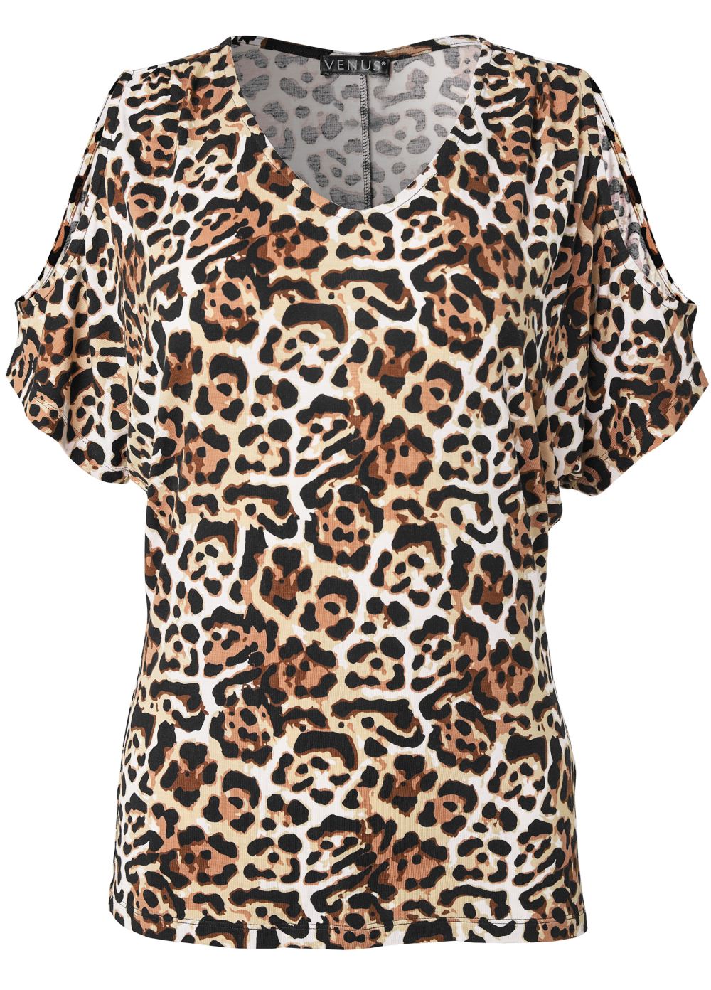 Venus Brown Multi Cold-Shoulder V-Neck Top